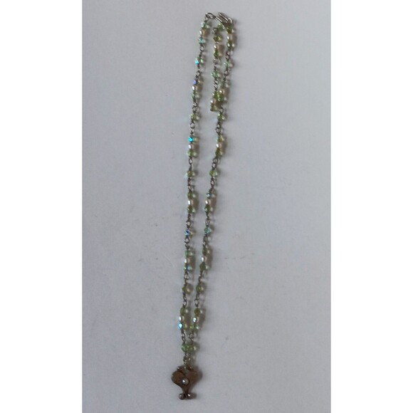 Artisan Sterling Silver Heart Pendant Green AB Glass & Pearl Necklace 16-18 in - Picture 8 of 15